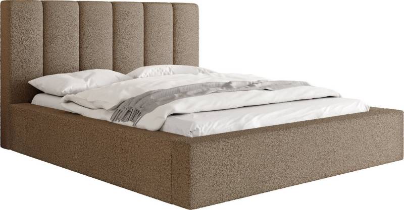 WFL GROUP Polsterbett Amira mit Bettkasten und Lattenrost, Bettgestell, ohne Matratze (mit Bettkasten, Lattenrost aus Holz, Gepolstertes Kopfteil 200x200 cm), mit Stauraum, hohem Kopfteil, Boucle oder Samt Stoff, Made in EU von WFL GROUP