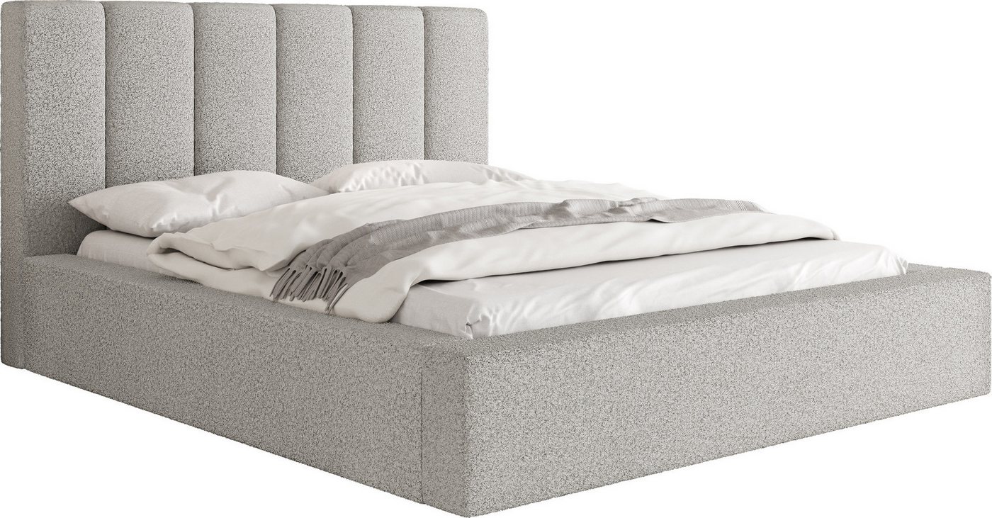 WFL GROUP Polsterbett Amira mit Bettkasten und Lattenrost, Bettgestell, ohne Matratze (mit Bettkasten, Lattenrost aus Holz, Gepolstertes Kopfteil 200x200 cm), mit Stauraum, hohem Kopfteil, Boucle oder Samt Stoff, Made in EU von WFL GROUP