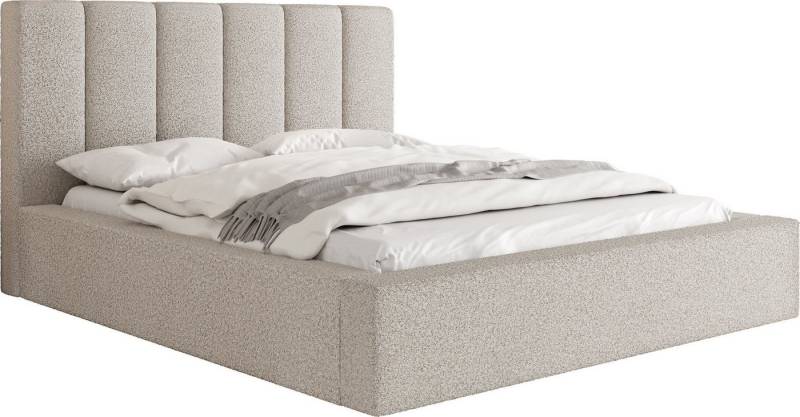 WFL GROUP Polsterbett Amira mit Bettkasten und Lattenrost, Bettgestell, ohne Matratze (mit Bettkasten, Lattenrost aus Holz, Gepolstertes Kopfteil 200x200 cm), mit Stauraum, hohem Kopfteil, Boucle oder Samt Stoff, Made in EU von WFL GROUP