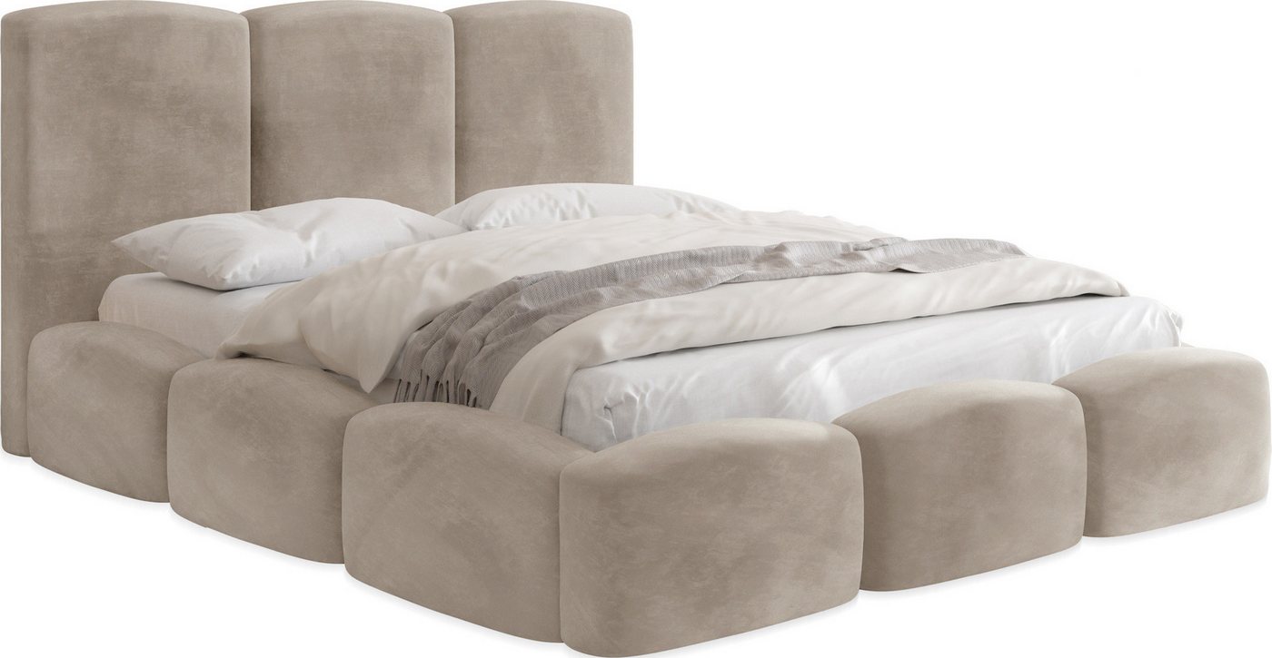 WFL GROUP Polsterbett Harmony mit Bettkasten und Lattenrost, Bettgestell, ohne Matratze (erhältlich in 5 Größen 120x200, 140x200, 160x200, 180x200, 200x200 cm), Doppelbett mit hohem Kopfteil, Boucle oder Samt Stoff, Made in EU von WFL GROUP