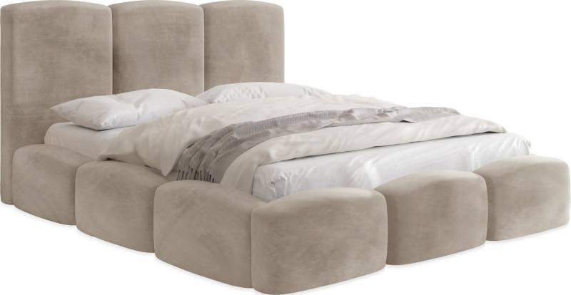 WFL GROUP Polsterbett Harmony mit Bettkasten und Lattenrost, Bettgestell, ohne Matratze (erhältlich in 5 Größen 120x200, 140x200, 160x200, 180x200, 200x200 cm), Doppelbett mit hohem Kopfteil, Boucle oder Samt Stoff, Made in EU von WFL GROUP