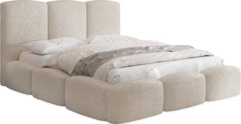 WFL GROUP Polsterbett Harmony mit Bettkasten und Lattenrost, Bettgestell, ohne Matratze (erhältlich in 5 Größen 120x200, 140x200, 160x200, 180x200, 200x200 cm), Doppelbett mit hohem Kopfteil, Boucle oder Samt Stoff, Made in EU von WFL GROUP