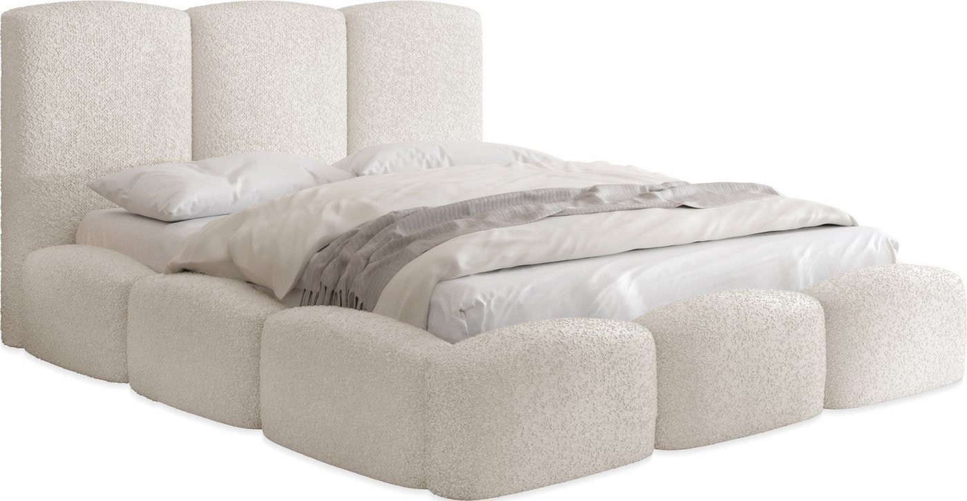 WFL GROUP Polsterbett Harmony mit Bettkasten und Lattenrost, Bettgestell, ohne Matratze (erhältlich in 5 Größen 120x200, 140x200, 160x200, 180x200, 200x200 cm), Doppelbett mit hohem Kopfteil, Boucle oder Samt Stoff, Made in EU von WFL GROUP