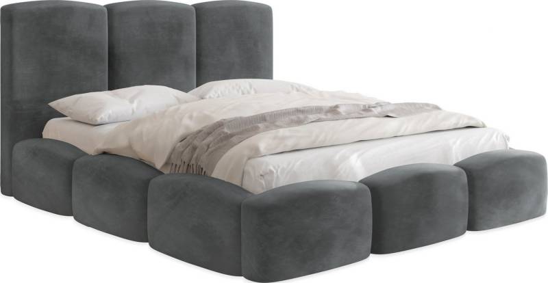 WFL GROUP Polsterbett Harmony mit Bettkasten und Lattenrost, Bettgestell, ohne Matratze (erhältlich in 5 Größen 120x200, 140x200, 160x200, 180x200, 200x200 cm), Doppelbett mit hohem Kopfteil, Boucle oder Samt Stoff, Made in EU von WFL GROUP