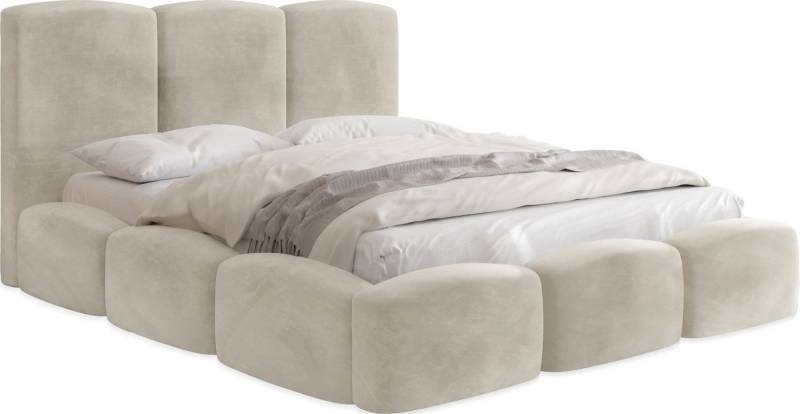WFL GROUP Polsterbett Harmony mit Bettkasten und Lattenrost, Bettgestell, ohne Matratze (erhältlich in 5 Größen 120x200, 140x200, 160x200, 180x200, 200x200 cm), Doppelbett mit hohem Kopfteil, Boucle oder Samt Stoff, Made in EU von WFL GROUP