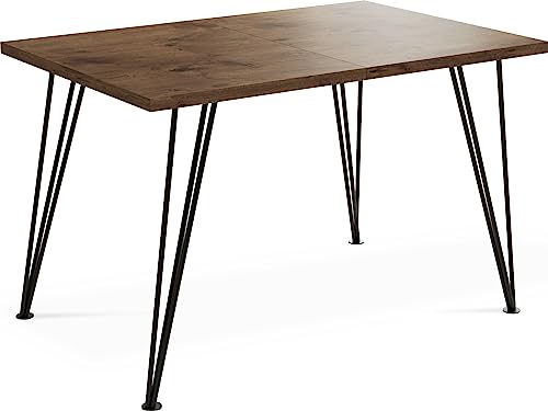WFL GROUP Rechteckig Ausziehbarer Esstisch 120 140 160 cm - Loft Style Tisch mit Schwarze Metallbeinen - 120 bis 220 cm - Industrieller Glamour Tisch für Wohnzimmer - 120 x 80 cm - Eiche Lefkas von WFL GROUP