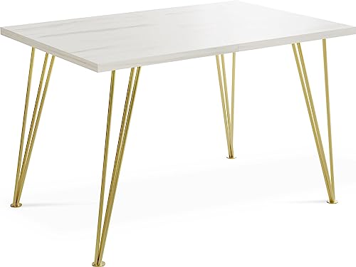 WFL GROUP Rechteckig Ausziehbarer Golden Esstisch - Loft Style Tisch mit Metallbeinen - 120 bis 220 cm - Industrieller Glamour Tisch für Wohnzimmer - Weiß Marmor - 120 x 80 cm von WFL GROUP