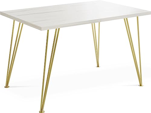 WFL GROUP Rechteckig Ausziehbarer Golden Esstisch - Loft Style Tisch mit Metallbeinen - 160 bis 260 cm - Industrieller Glamour Tisch für Wohnzimmer - Weiß Marmor - 160 x 90 cm von WFL GROUP