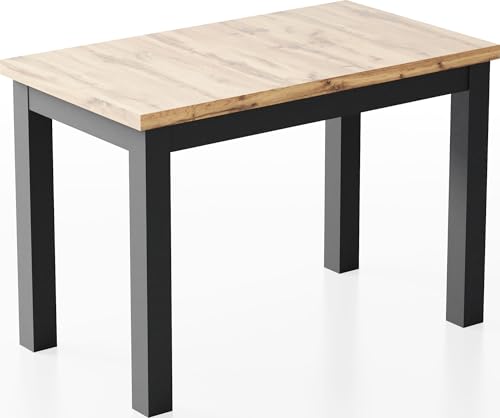 WFL GROUP Rechteckiger Esstisch 100 x 60 cm – Platzsparender Küchentisch in Skandi & Loft Stil – Wotan Eiche & Schwarze Massivholzbeine – für Küche, Wohnzimmer oder Büro – Arden von WFL GROUP
