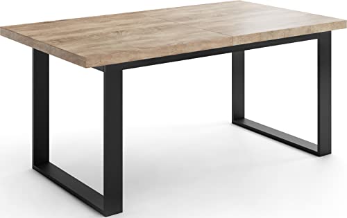 WFL GROUP Ausziehbarer Rechteckiger Esstisch im Loft-Stil mit Schwarzen Metallbeinen – Industrieller Tisch für Wohnzimmer – Ausziehbar von 160 cm auf 200 cm – Made in EU – Sonoma Eiche von WFL GROUP