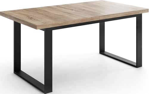 WFL GROUP Ausziehbarer Rechteckiger Esstisch im Loft-Stil mit Schwarzen Metallbeinen – Industrieller Tisch für Wohnzimmer – Ausziehbar von 160 cm auf 200 cm – Made in EU – Sonoma Eiche von WFL GROUP