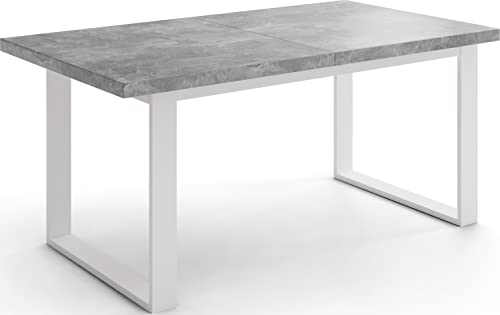 WFL GROUP Rechteckiger Loft Esstisch Für Wohnzimmer - Loft Stil Industriell Esstisch Mit Weißen Metallfüßen - Ausziehbarer Esstisch von 160 cm bis 240 cm - Made in EU - Grauer Beton von WFL GROUP