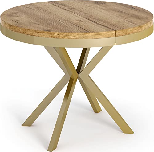WFL GROUP Runder Ausziehbarer Esstisch - Loft Style Tisch mit Goldenen Metallbeinen - 100 bis 180 cm - Industrieller Quadratischer Tisch für Wohnzimmer - Kompakt - 100 cm - Eiche Craft von WFL GROUP