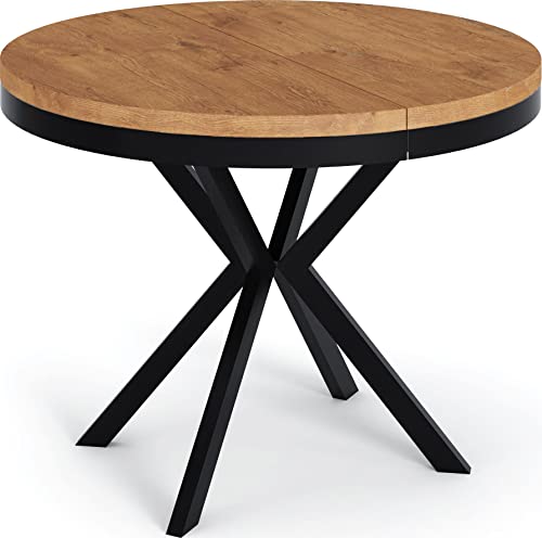 WFL GROUP Runder Ausziehbarer Esstisch - Loft Style Tisch mit Metallbeinen - 100 bis 180 cm - Industrieller Quadratischer Tisch für Wohnzimmer - Kompakt - 100 cm - Eiche Lancelot von WFL GROUP