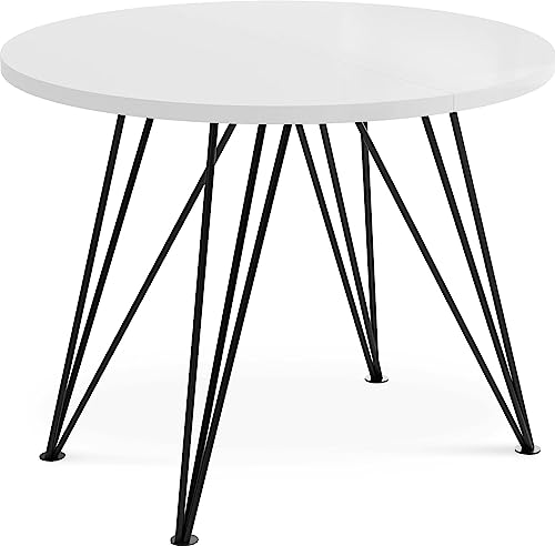 WFL GROUP Runder Ausziehbarer Esstisch - Loft Style Tisch mit Metallbeinen - 100 bis 180 cm - Industrieller Rund Tisch für Wohnzimmer - Spacesaver - 100 cm - Weiß von WFL GROUP