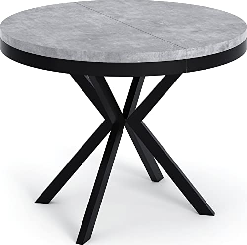 WFL GROUP Runder Ausziehbarer Esstisch - Loft Style Tisch mit Metallbeinen - 120 bis 200 cm - Industrieller Quadratischer Tisch für Wohnzimmer - Kompakt - 120 cm - Beton Grau von WFL GROUP