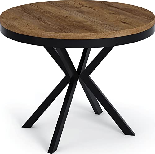 WFL GROUP Runder Ausziehbarer Esstisch - Loft Style Tisch mit Metallbeinen - 120 bis 200 cm - Industrieller Quadratischer Tisch für Wohnzimmer - Kompakt - 120 cm - Eiche Lefkas von WFL GROUP