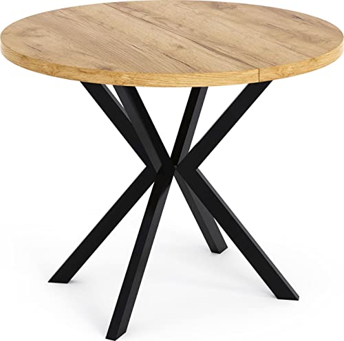 WFL GROUP Runder Ausziehbarer Esstisch - Loft Style Tisch mit Metallbeinen - 120 bis 200 cm - Industrieller Quadratischer Tisch für Wohnzimmer - Spacesaver - Eiche Craft - 120 cm von WFL GROUP