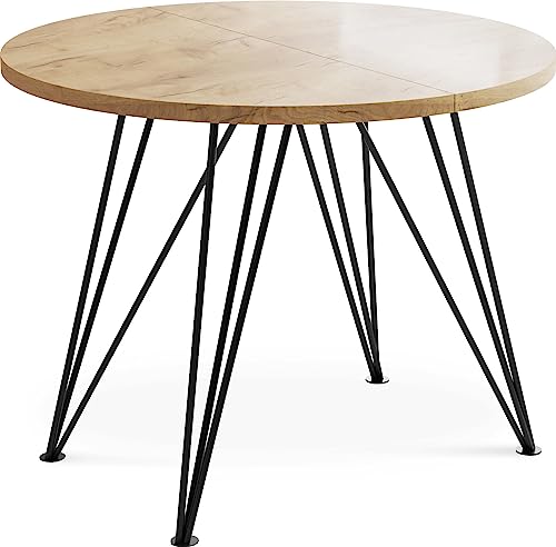 WFL GROUP Runder Ausziehbarer Esstisch - Loft Style Tisch mit Metallbeinen - 120 bis 200 cm - Industrieller Rund Tisch für Wohnzimmer - Spacesaver - 120 cm - Eiche Craft von WFL GROUP