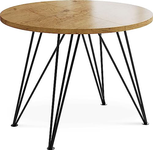 WFL GROUP Runder Ausziehbarer Esstisch - Loft Style Tisch mit Metallbeinen - 120 bis 200 cm - Industrieller Rund Tisch für Wohnzimmer - Spacesaver - 120 cm - Eiche Lancelot von WFL GROUP