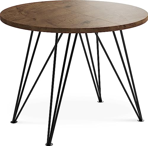 WFL GROUP Runder Ausziehbarer Esstisch - Loft Style Tisch mit Metallbeinen - 120 bis 200 cm - Industrieller Rund Tisch für Wohnzimmer - Spacesaver - 120 cm - Eiche Lefkas von WFL GROUP
