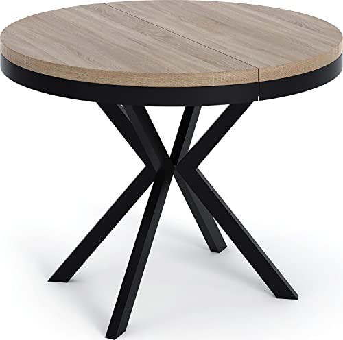 WFL GROUP Runder Ausziehbarer Esstisch - Loft Style Tisch mit Metallbeinen - 90 bis 170 cm - Industrieller Quadratischer Tisch für Wohnzimmer - Kompakt - 90 cm - Eiche Sonoma von WFL GROUP