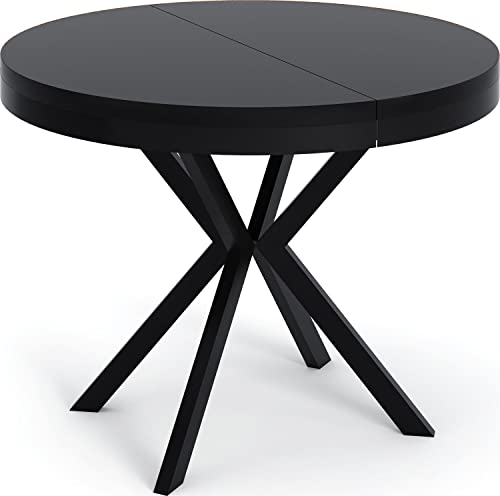 WFL GROUP Runder Ausziehbarer Esstisch - Loft Style Tisch mit Metallbeinen - 90 bis 170 cm - Industrieller Quadratischer Tisch für Wohnzimmer - Kompakt - 90 cm - Schwarz von WFL GROUP