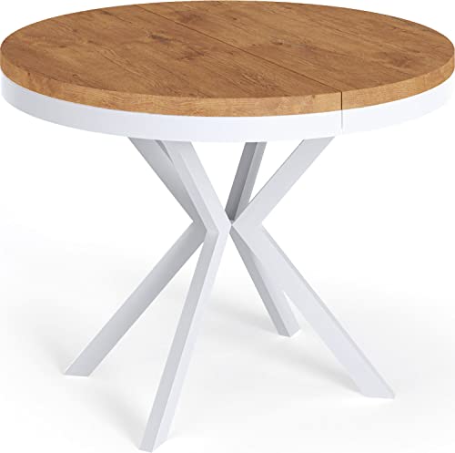 WFL GROUP Runder Ausziehbarer Esstisch - Loft Style Tisch mit Weißen Metallbeinen - 120 bis 200 cm - Industrieller Quadratischer Tisch für Wohnzimmer - Kompakt - 120 cm - Eiche Lancelot von WFL GROUP