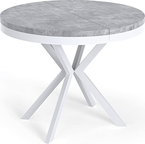 WFL GROUP Runder Ausziehbarer Esstisch - Loft Style Tisch mit Weißen Metallbeinen - 120 bis 200 cm - Industrieller Tisch für Wohnzimmer - Kompakt - 120 cm - Beton Grau von WFL GROUP
