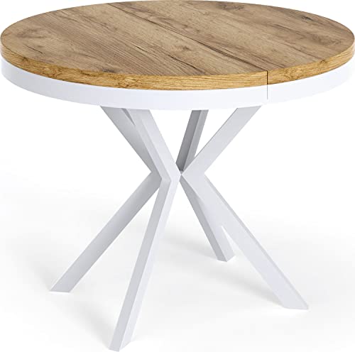 WFL GROUP Runder Ausziehbarer Esstisch - Loft Style Tisch mit Weißen Metallbeinen - 90 bis 170 cm - Industrieller Quadratischer Tisch für Wohnzimmer - Kompakt - 90 cm - Eiche Craft von WFL GROUP