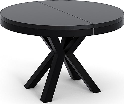 WFL GROUP Runder Ausziehbarer Esstisch - Tisch im Loft-Stil mit Metallbeinen - Industrieller Tisch für Wohnzimmer - Spacesaver - Schwarz - 100 cm von WFL GROUP