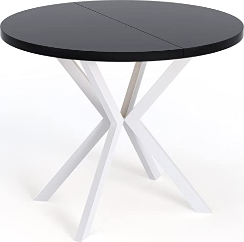 WFL GROUP Runder Ausziehbarer Esstisch für 6-8 Personen - Loft Style Tisch mit Weiße Metallbeinen - 100 bis 180 cm - Industrieller Quadratischer Tisch für Wohnzimmer - Spacesaver - Schwarz - 100 cm von WFL GROUP