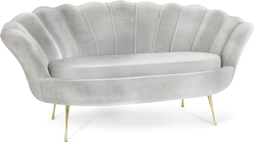 WFL GROUP Samt Muschel Sofa mit Golden oder Silber Metallbeinen - Weicher 2-Sitzer Couch für Wohnzimmer - Elegant Polstersofa Muschelform - Soft Cloud Set - Golden Beinen - Grau von WFL GROUP