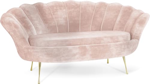 WFL GROUP Samt Muschel Sofa mit Golden oder Silber Metallbeinen - Weicher 2-Sitzer Couch für Wohnzimmer - Elegant Polstersofa Muschelform - Soft Cloud Set - Golden Beinen - Puderrosa von WFL GROUP