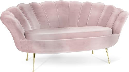 WFL GROUP Samt Muschel Sofa mit Golden oder Silber Metallbeinen - Weicher 2-Sitzer Couch für Wohnzimmer - Elegant Polstersofa Muschelform - Soft Cloud Set - Golden Beinen - Rosa von WFL GROUP