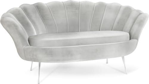 WFL GROUP Samt Muschel Sofa mit Golden oder Silber Metallbeinen - Weicher 2-Sitzer Couch für Wohnzimmer - Elegant Polstersofa Muschelform - Soft Cloud Set - Silber Beinen - Grau von WFL GROUP