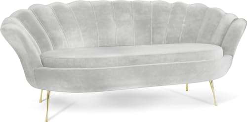 WFL GROUP Samt Muschel Sofa mit Golden oder Silber Metallbeinen - Weicher 3-Sitzer Couch für Wohnzimmer - Elegant Polstersofa Muschelform - Soft Cloud Set - Golden Beinen - Grau von WFL GROUP