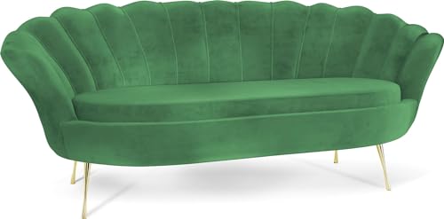 WFL GROUP Samt Muschel Sofa mit Golden oder Silber Metallbeinen - Weicher 3-Sitzer Couch für Wohnzimmer - Elegant Polstersofa Muschelform - Soft Cloud Set - Golden Beinen - Grün von WFL GROUP