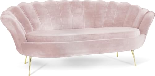 WFL GROUP Samt Muschel Sofa mit Golden oder Silber Metallbeinen - Weicher 3-Sitzer Couch für Wohnzimmer - Elegant Polstersofa Muschelform - Soft Cloud Set - Golden Beinen - Rosa von WFL GROUP