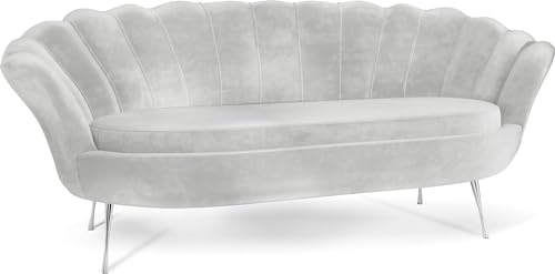 WFL GROUP Samt Muschel Sofa mit Golden oder Silber Metallbeinen - Weicher 3-Sitzer Couch für Wohnzimmer - Elegant Polstersofa Muschelform - Soft Cloud Set - Silber Beinen - Grau von WFL GROUP