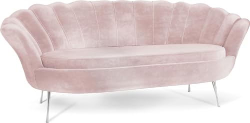 WFL GROUP Samt Muschel Sofa mit Golden oder Silber Metallbeinen - Weicher 3-Sitzer Couch für Wohnzimmer - Elegant Polstersofa Muschelform - Soft Cloud Set - Silber Beinen - Rosa von WFL GROUP