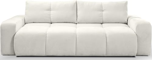 WFL GROUP Schlafsofa Emily mit Bettkasten – Modernes 3-Sitzer Sofa mit Schlaffunktion & Bettfunktion, Skandinavische Polstergarnitur – Bequeme Couch für Wohnzimmer – Hellbeige, Beige von WFL GROUP