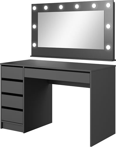 WFL GROUP Schminktisch 120 cm mit Spiegel und LED-Beleuchtung – Anthrazit Schwarz, 5 Schubladen, Universell Links oder Rechts Montierbar – Frisiertisch für Schlafzimmer – Claris WFL GROUP Schminktisch 120 cm mit Spiegel und LED-Beleuchtung – Anthrazit Schwarz, 5 Schubladen, Universell Links oder Rechts Montierbar – Frisiertisch für Schlafzimmer – Claris von WFL GROUP