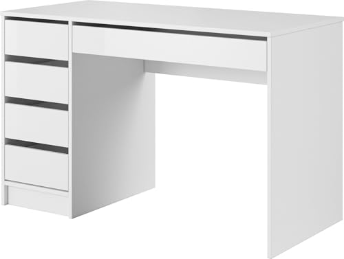 WFL GROUP Schreibtisch 120 cm mit 5 Schubladen – Weiß Matt Bürotisch Links oder Rechts Montierbar – Computertisch für Home Office, Arbeitstisch mit Stauraum – KORVI WFL GROUP Schreibtisch 120 cm mit 5 Schubladen – Weiß Matt Bürotisch Links oder Rechts Montierbar – Computertisch für Home Office, Arbeitstisch mit Stauraum – KORVI von WFL GROUP
