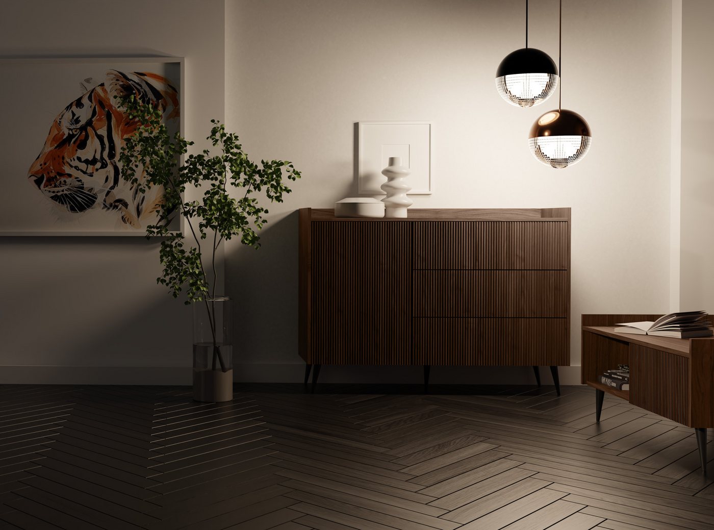 WFL GROUP Sideboard Arysa (erhältlich in 2 Größen – 125/150 cm Breit), griffloser Sideboard mit gerillte Fronten von WFL GROUP