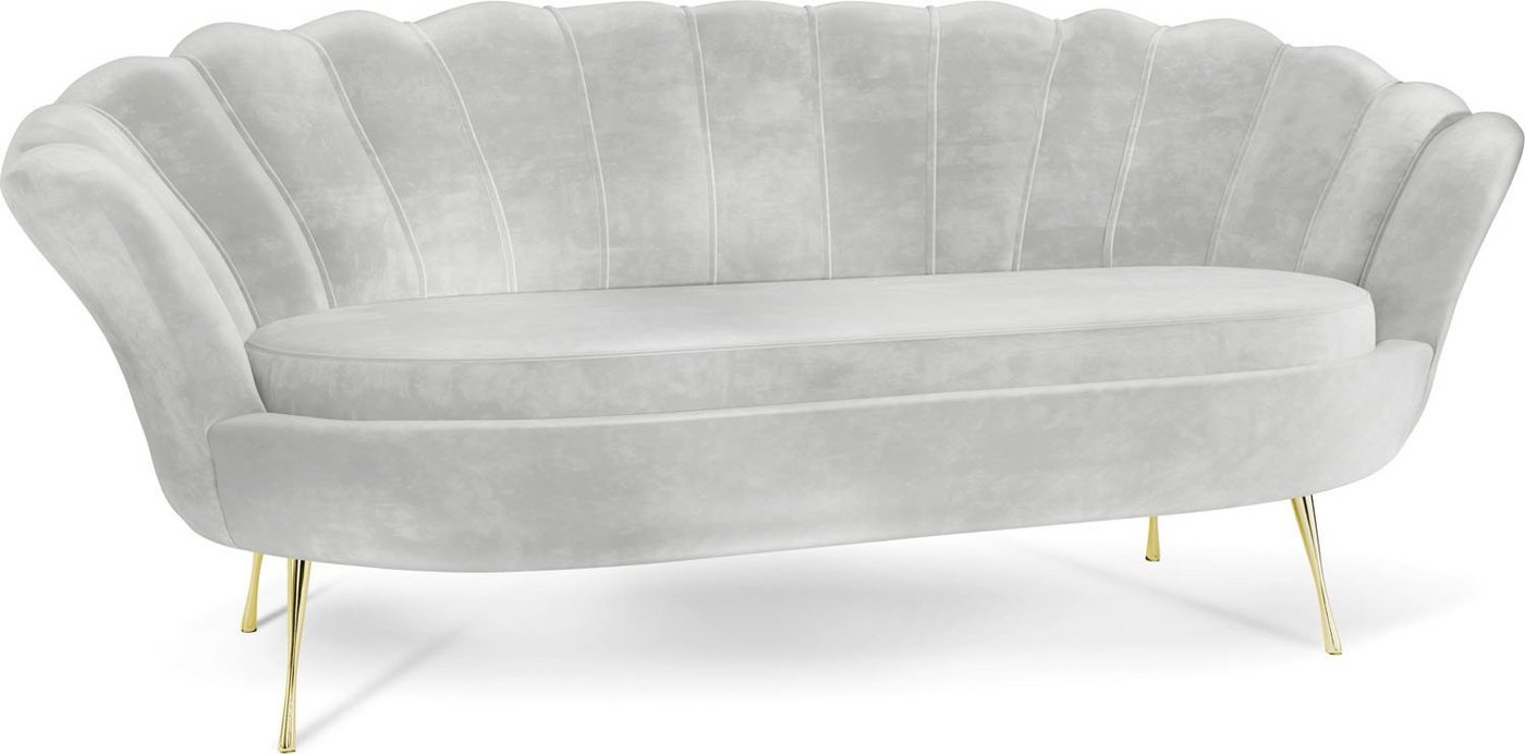 WFL GROUP Sofa Muschel, Samt 3-Sitzer Couch mit Golden oder Silber Metallbeinen von WFL GROUP