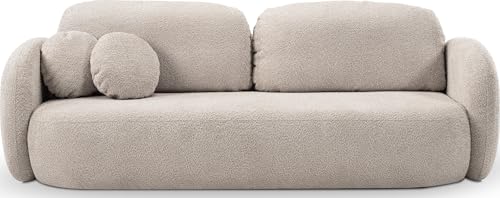 WFL GROUP Schlafsofa Greta mit Bettkasten - Einzigartiges Form - 3-Sitzer Sofa Couch mit Schlaffunktion Bettfunktion Skandinavisch Polstergarnitur - Beige von WFL GROUP