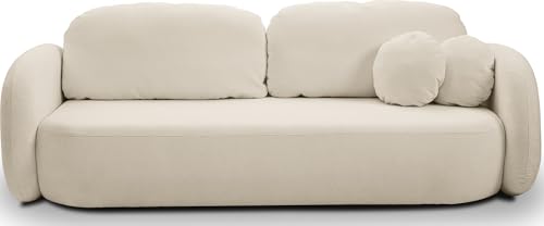 WFL GROUP Schlafsofa Greta mit Bettkasten - Einzigartiges Form - 3-Sitzer Sofa Couch mit Schlaffunktion Bettfunktion Skandinavisch Polstergarnitur - Hellbeige von WFL GROUP