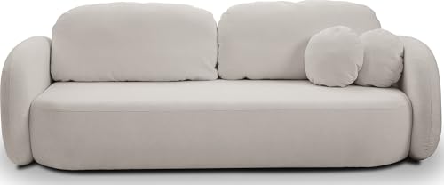 WFL GROUP Schlafsofa Greta mit Bettkasten - Einzigartiges Form - 3-Sitzer Sofa Couch mit Schlaffunktion Bettfunktion Skandinavisch Polstergarnitur - Hellgrau von WFL GROUP