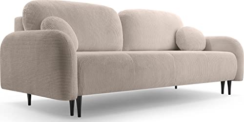 WFL GROUP Sofa mit Bettkasten - Schlafsofa mit Schwarze Holzbeinen - 3-Sitzer Sofa Couch mit Schlaffunktion Bettfunktion Skandinavisch Polstergarnitur - Beige von WFL GROUP